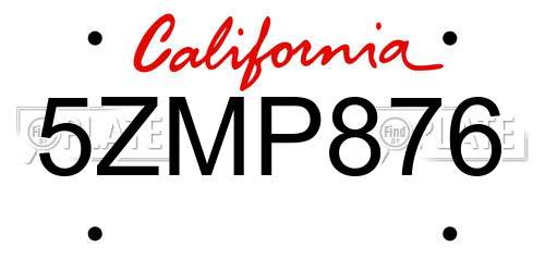 5ZMP876 California License Plate