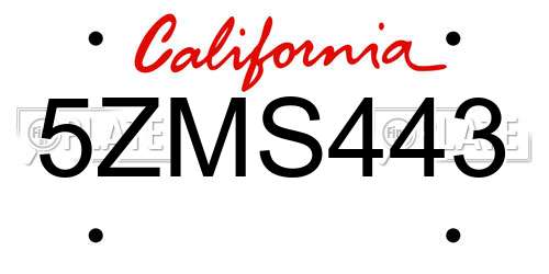 5ZMS443 California License Plate