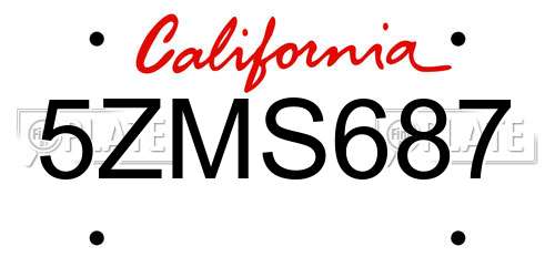 5ZMS687 California License Plate