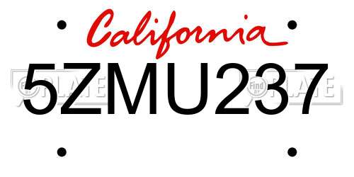 5ZMU237 California License Plate