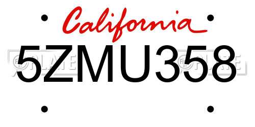 5ZMU358 California License Plate