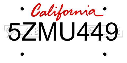 5ZMU449 California License Plate