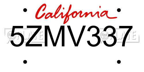 5ZMV337 California License Plate