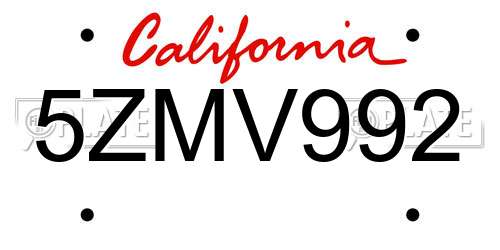 5ZMV992 California License Plate