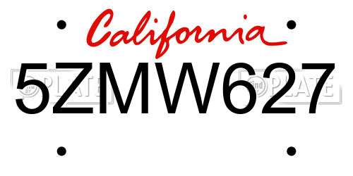 5ZMW627 California License Plate