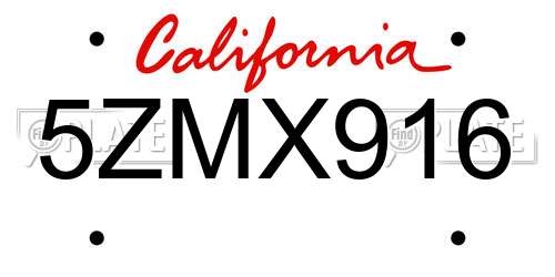 5ZMX916 California License Plate