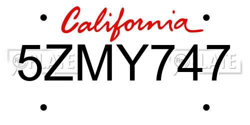 5ZMY747 California License Plate
