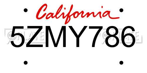 5ZMY786 California License Plate