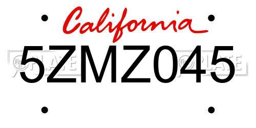 5ZMZ045 California License Plate