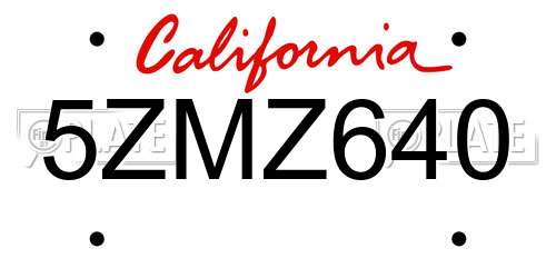 5ZMZ640 California License Plate