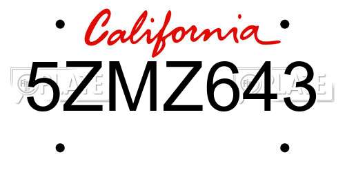 5ZMZ643 California License Plate