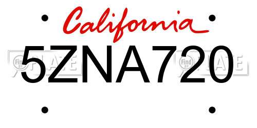 5ZNA720 California License Plate