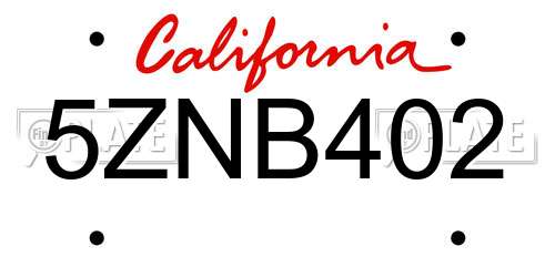 5ZNB402 California License Plate