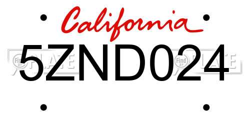 5ZND024 California License Plate