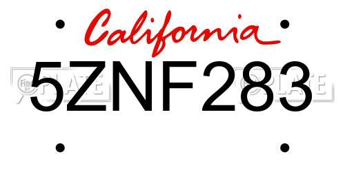 5ZNF283 California License Plate