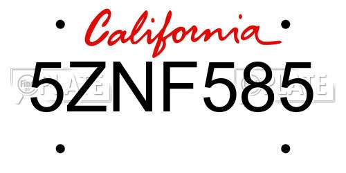 5ZNF585 California License Plate