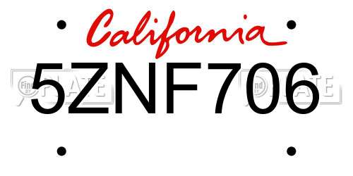 5ZNF706 California License Plate