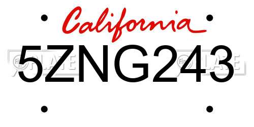 5ZNG243 California License Plate