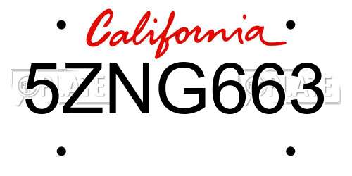5ZNG663 California License Plate