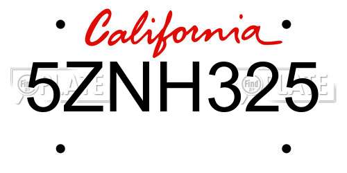 5ZNH325 California License Plate