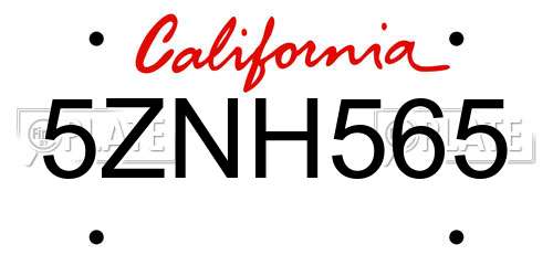 5ZNH565 California License Plate