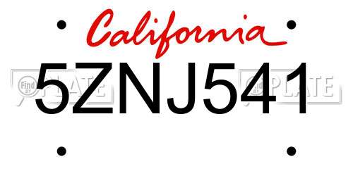 5ZNJ541 California License Plate