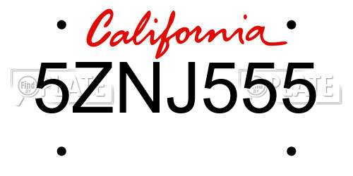 5ZNJ555 California License Plate