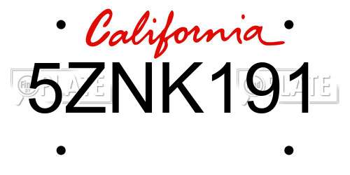 5ZNK191 California License Plate