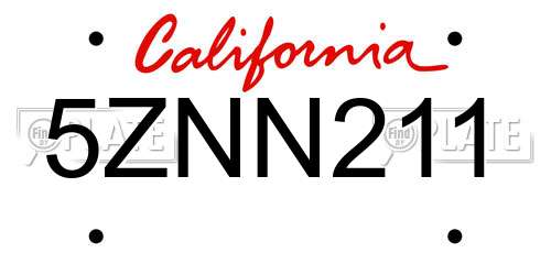 5ZNN211 California License Plate