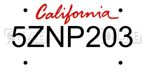 5ZNP203 California License Plate
