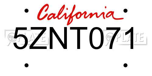 5ZNT071 California License Plate