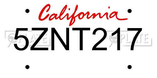 5ZNT217 California License Plate