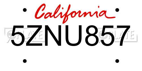 5ZNU857 California License Plate