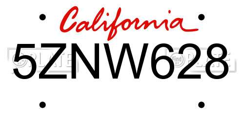 5ZNW628 California License Plate