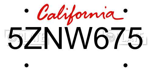 5ZNW675 California License Plate