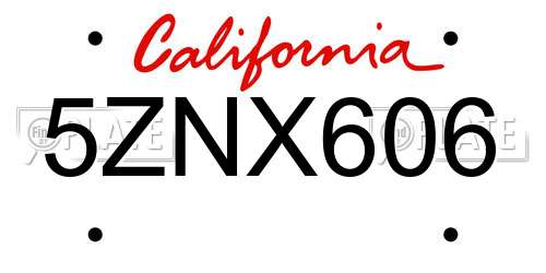 5ZNX606 California License Plate