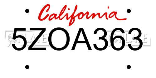 5ZOA363 California License Plate