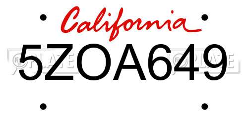 5ZOA649 California License Plate