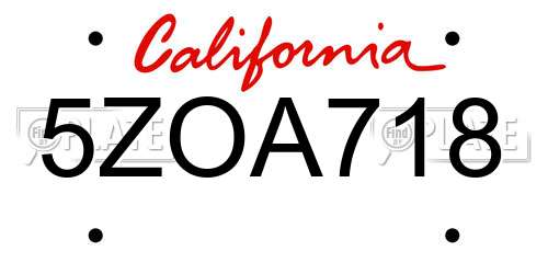 5ZOA718 California License Plate