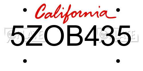 5ZOB435 California License Plate