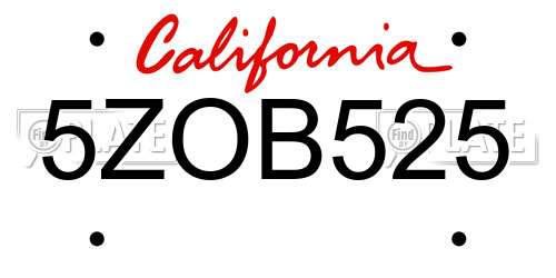 5ZOB525 California License Plate