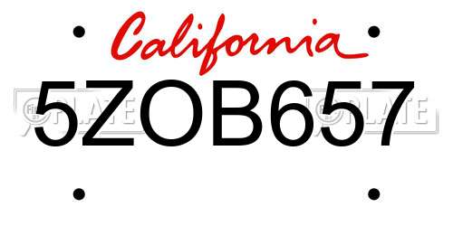 5ZOB657 California License Plate