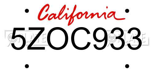 5ZOC933 California License Plate