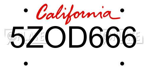 5ZOD666 California License Plate