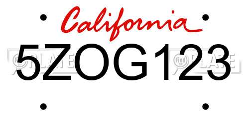 5ZOG123 California License Plate