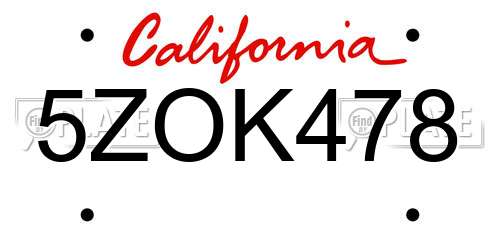 5ZOK478 California License Plate