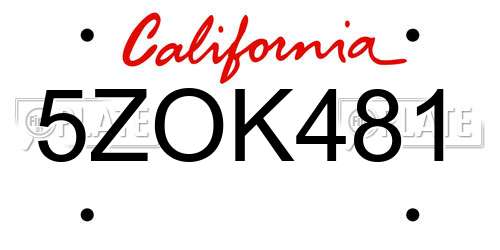 5ZOK481 California License Plate