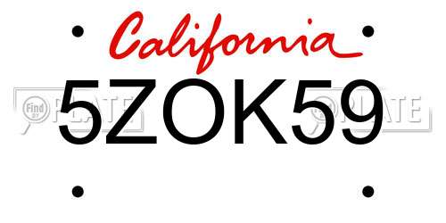 5ZOK59 California License Plate