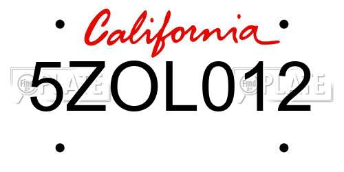 5ZOL012 California License Plate