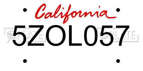5ZOL057 California License Plate